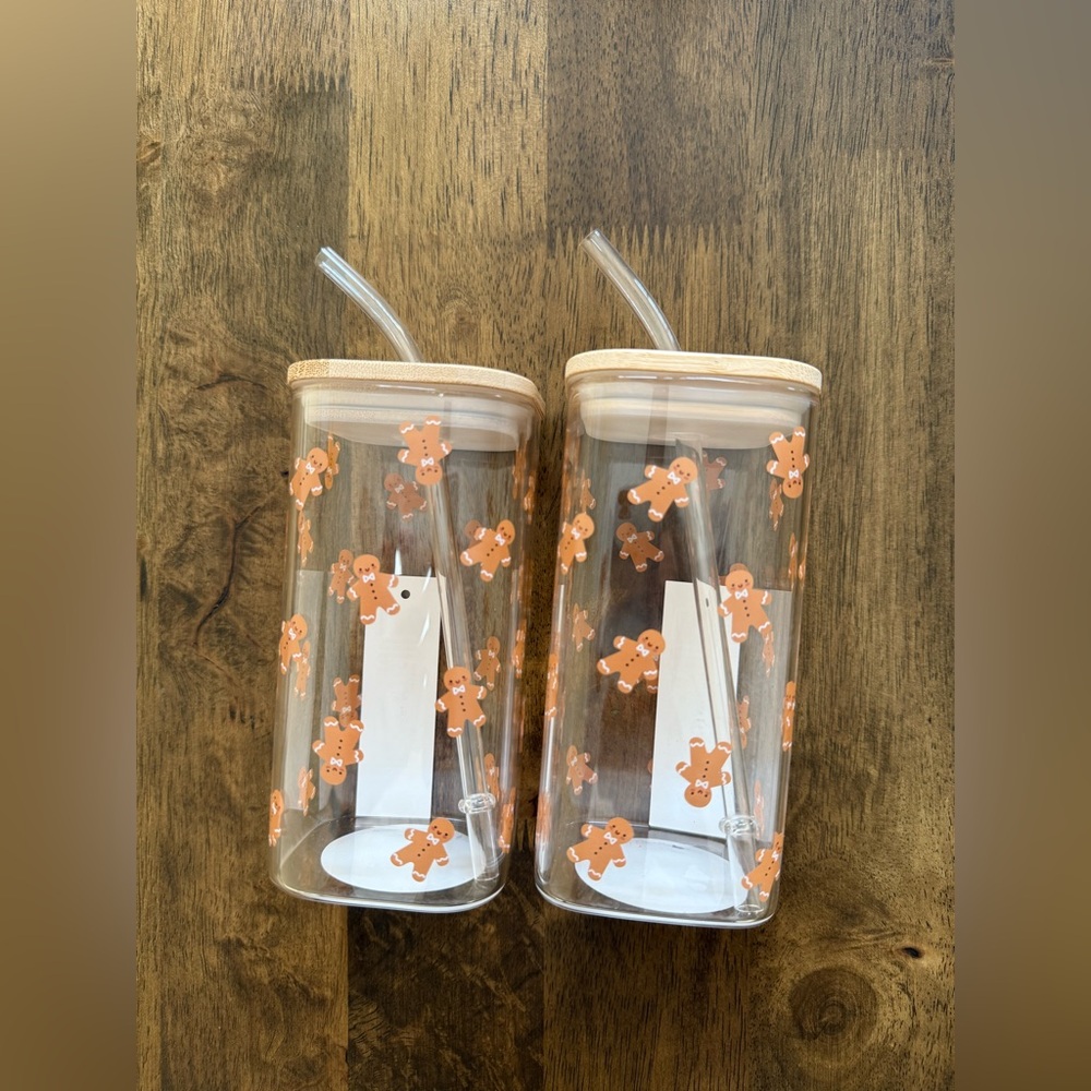 Cute Bear Print Glass Tumblers with Bamboo Lids - Picture 1 of 5